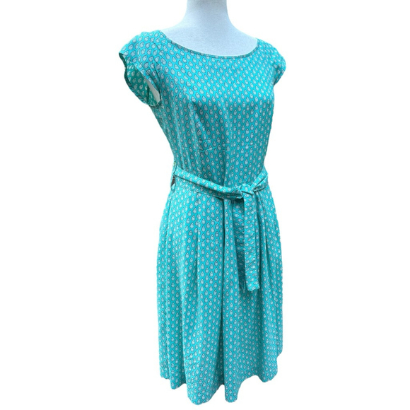 Vintage Souleiado Silk Dress Teal Paisley Print Cap Sleeve French 38 Medium 8/10 - Picture 2 of 14